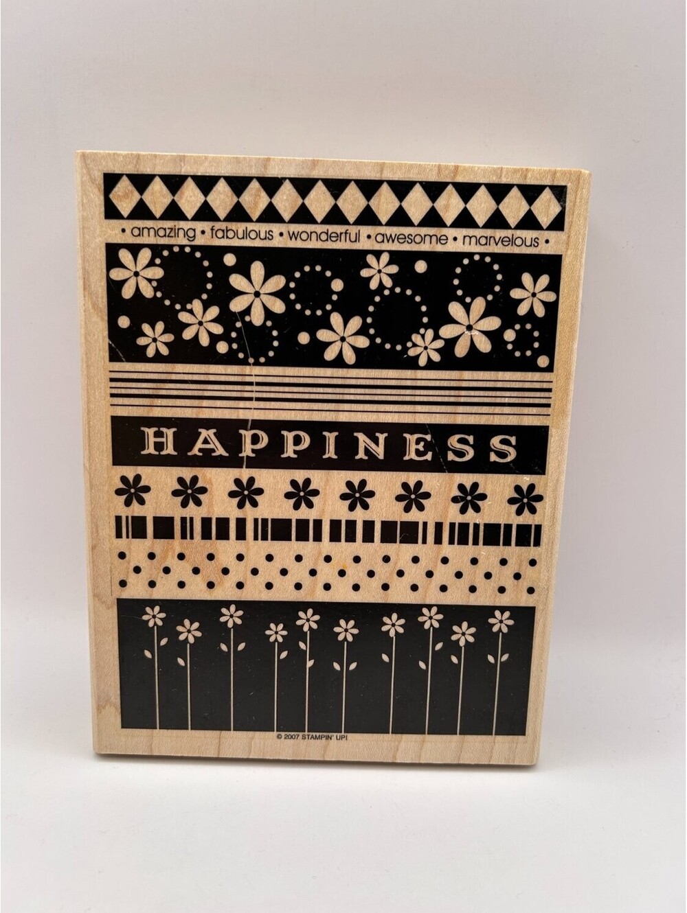 Stampin' Up! Happiness Background Wood Mounted Rubber Stamp Floral Text Border
